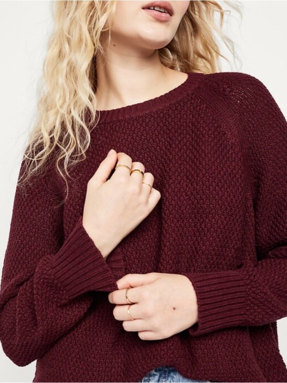 Old Navy Deep Wine Textured Crewneck Sweater